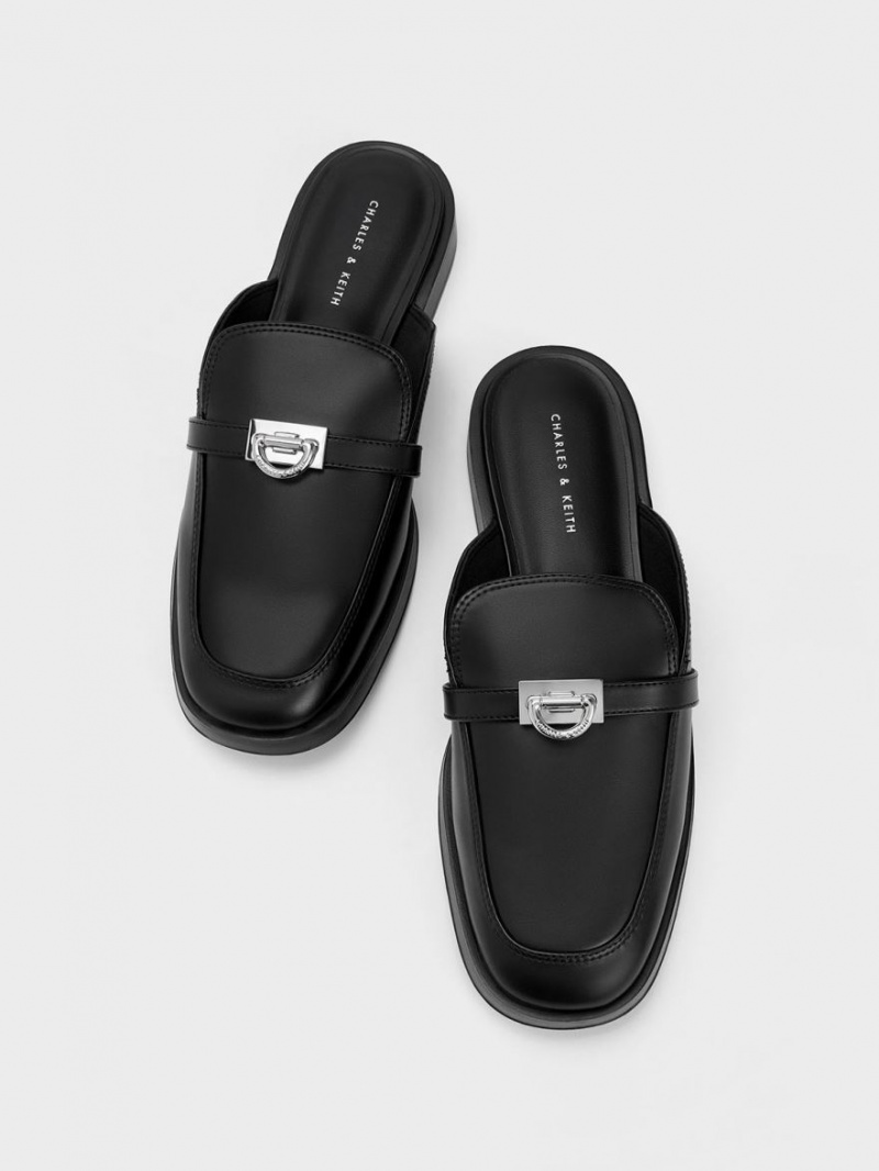 Mules Charles And Keith Metallic Accent Loafer μαυρα | 65237-DURG