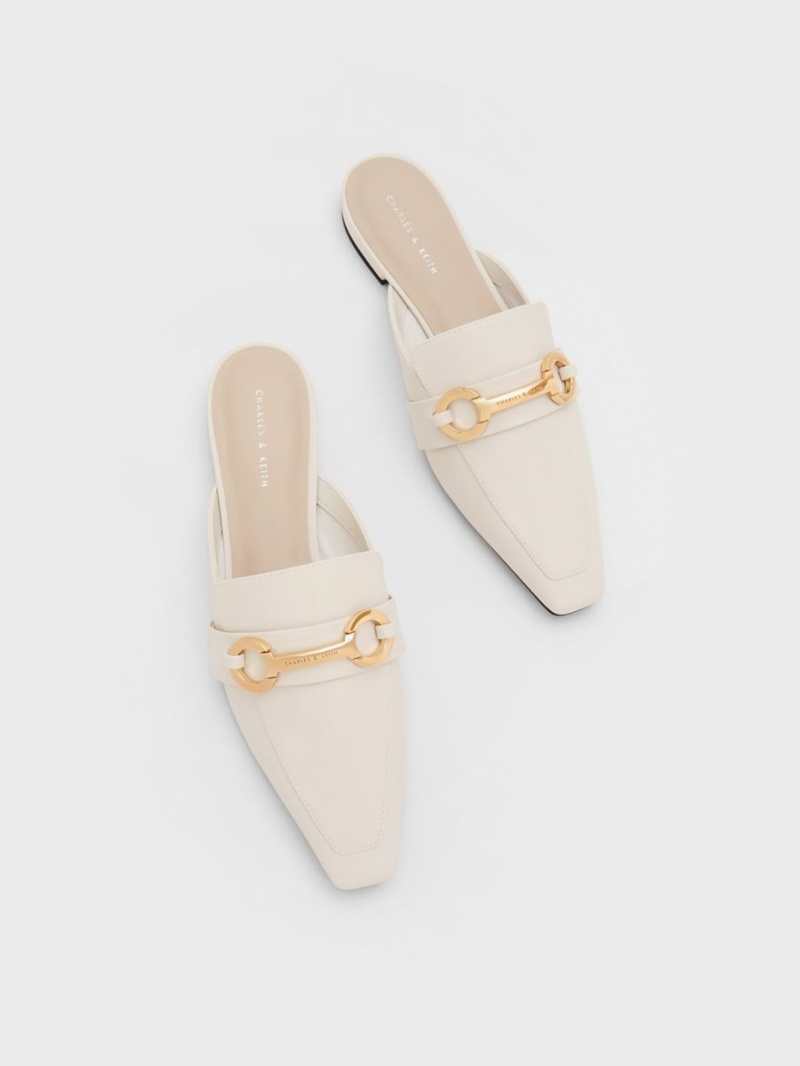 Mules Charles And Keith Metallic Accent Tapered φλατ ασπρα | 31052-DWCY