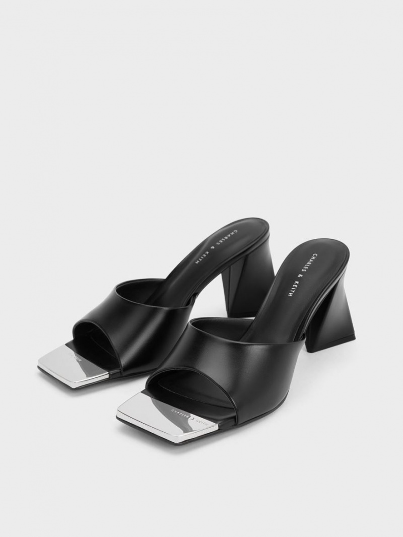 Mules Charles And Keith Metallic Cap Sculptural Heel μαυρα | 64912-KPCF
