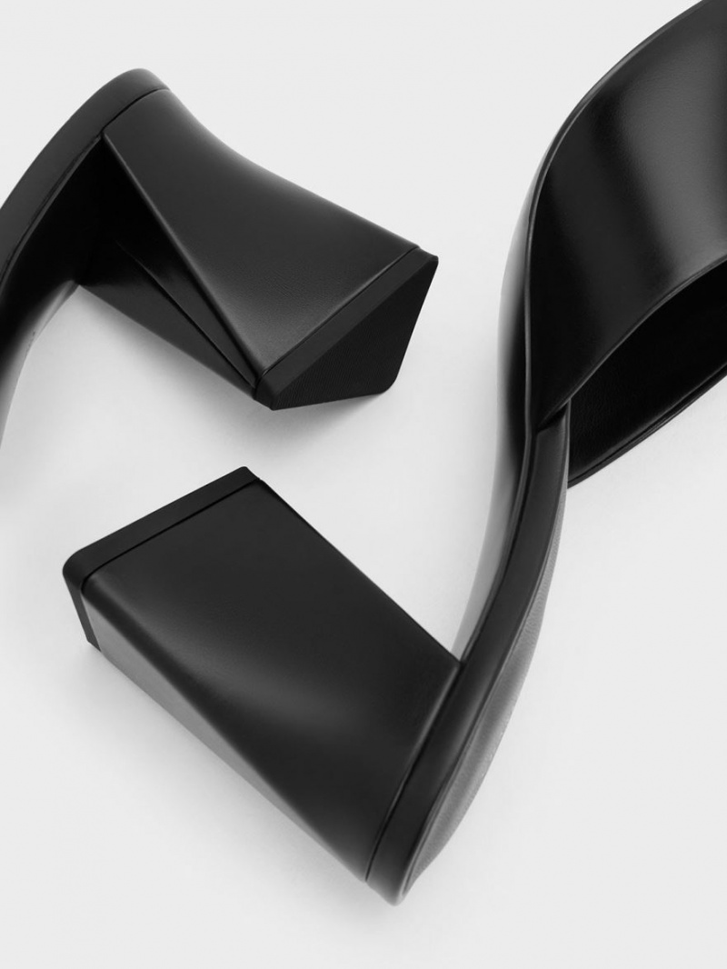 Mules Charles And Keith Metallic Cap Sculptural Heel μαυρα | 64912-KPCF