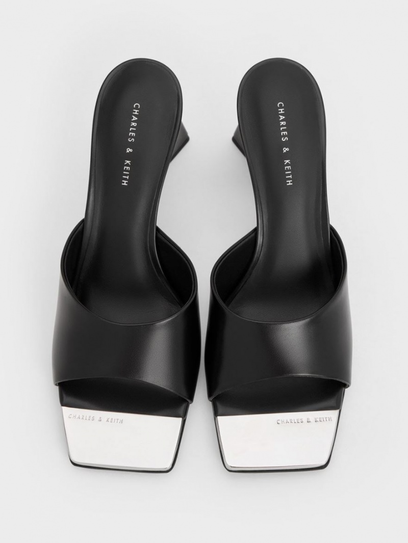 Mules Charles And Keith Metallic Cap Sculptural Heel μαυρα | 64912-KPCF