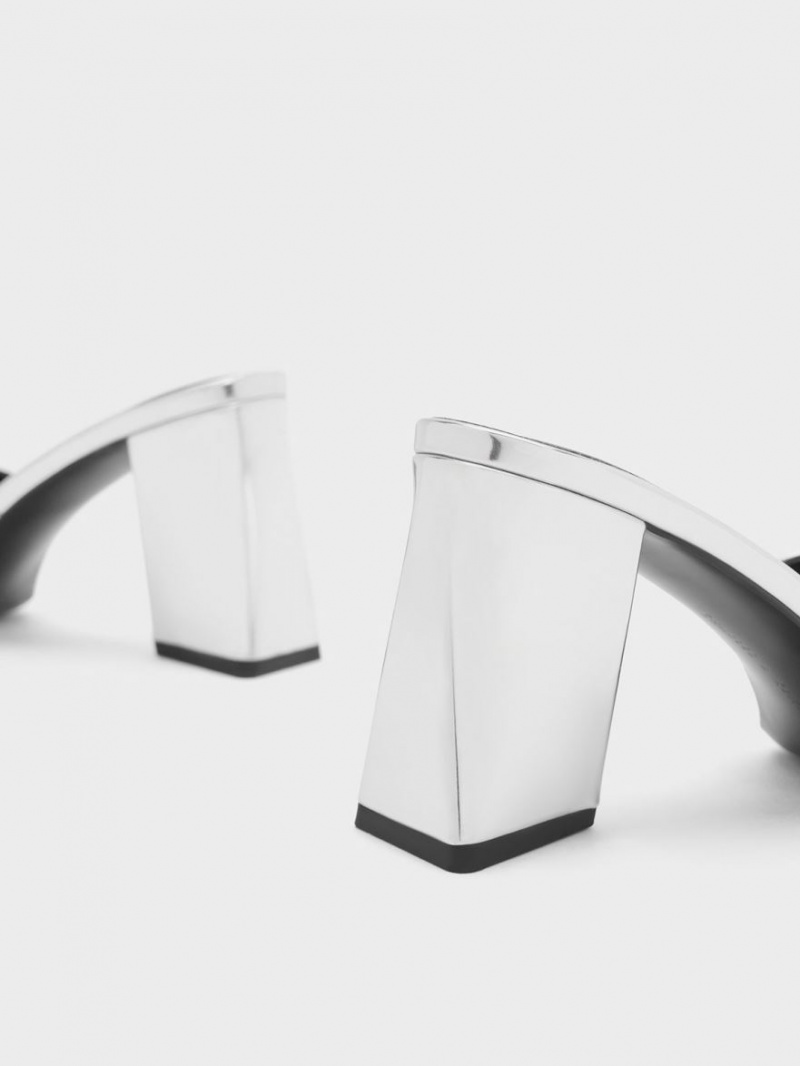 Mules Charles And Keith Metallic Cap Sculptural Heel ασημι | 05924-LRJZ