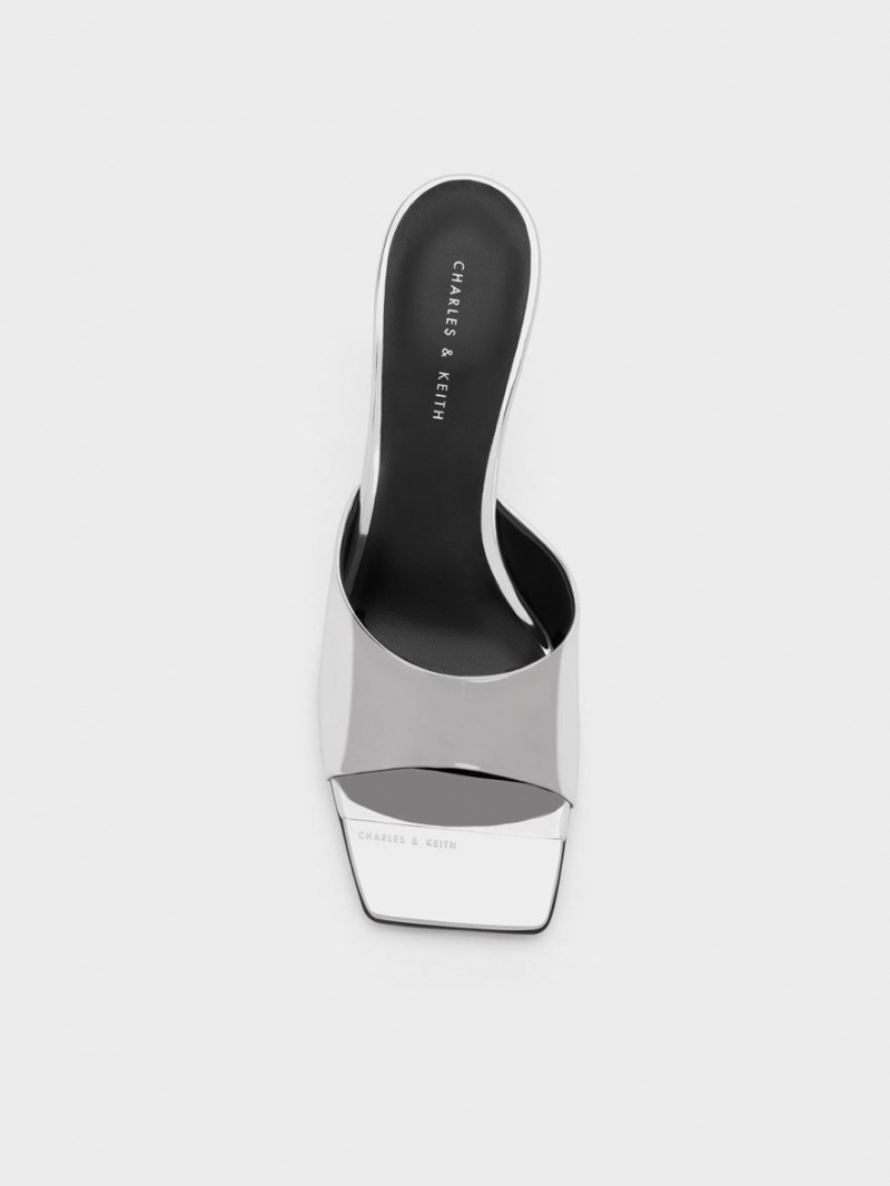 Mules Charles And Keith Metallic Cap Sculptural Heel ασημι | 05924-LRJZ