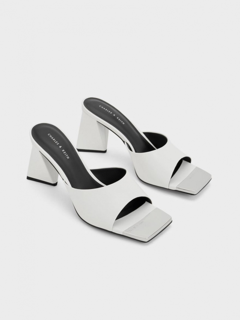 Mules Charles And Keith Metallic Cap Sculptural Heel ασπρα | 61405-FGBI