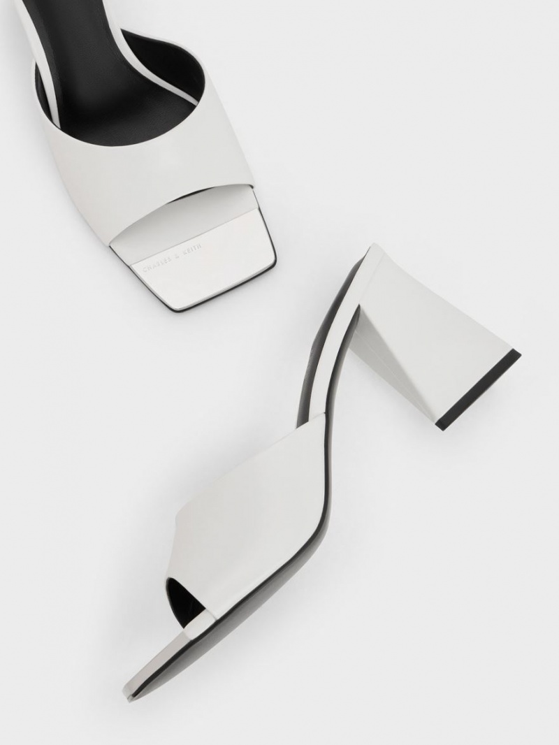 Mules Charles And Keith Metallic Cap Sculptural Heel ασπρα | 61405-FGBI