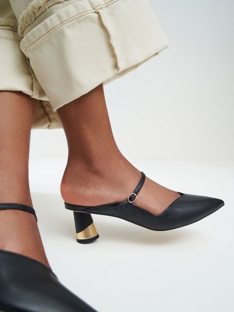 Mules Charles And Keith Metallic Sculptural Heel μαυρα | 36501-SCLX