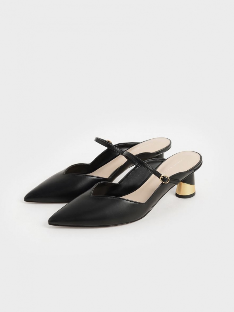 Mules Charles And Keith Metallic Sculptural Heel μαυρα | 36501-SCLX