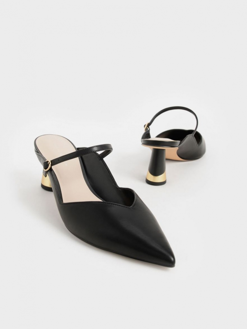 Mules Charles And Keith Metallic Sculptural Heel μαυρα | 36501-SCLX
