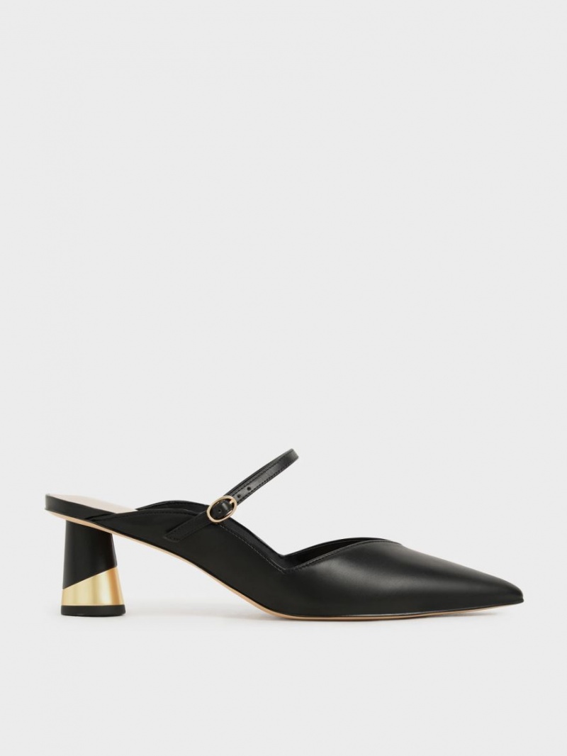 Mules Charles And Keith Metallic Sculptural Heel μαυρα | 36501-SCLX