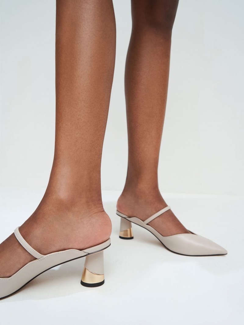Mules Charles And Keith Metallic Sculptural Heel κρέμα | 15493-PTHQ