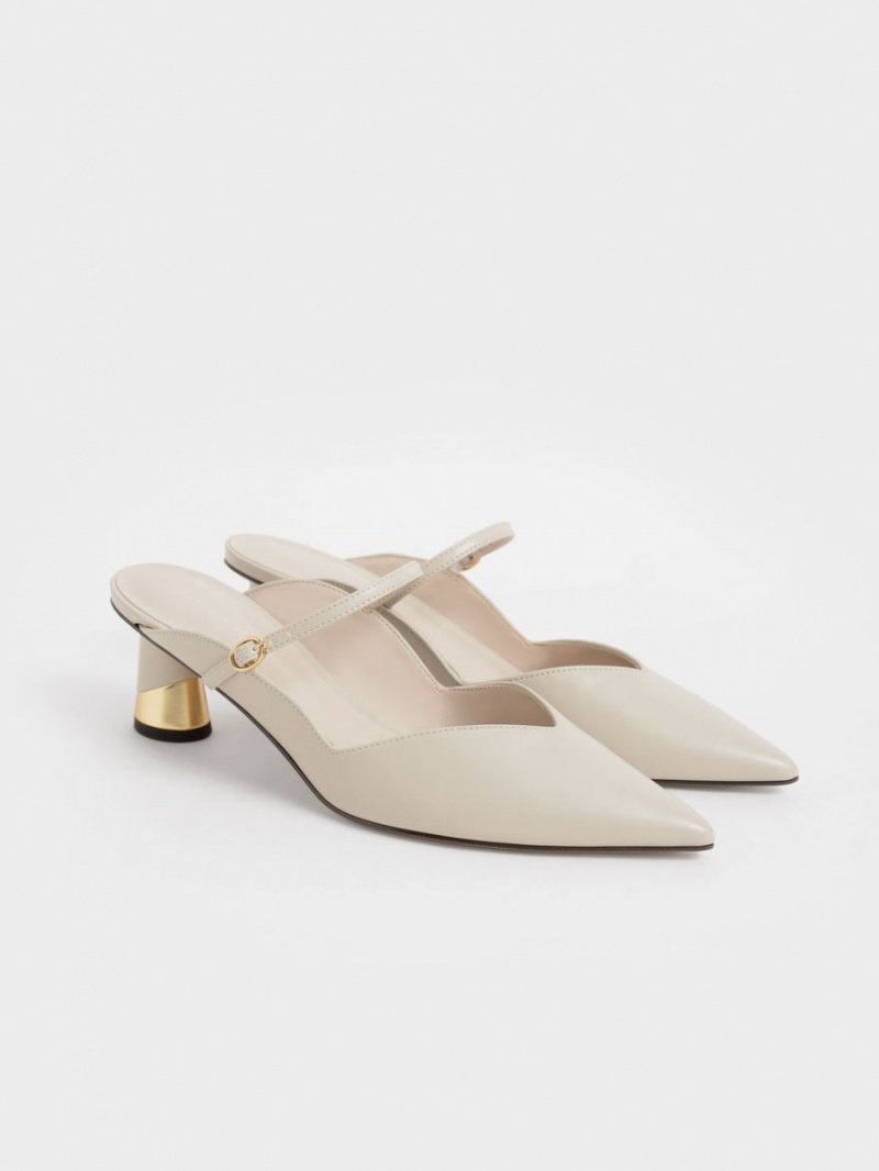 Mules Charles And Keith Metallic Sculptural Heel κρέμα | 15493-PTHQ
