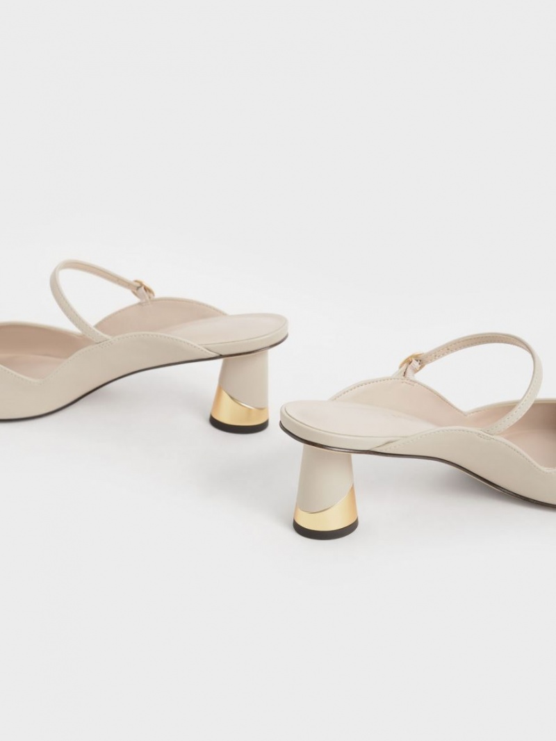 Mules Charles And Keith Metallic Sculptural Heel κρέμα | 15493-PTHQ