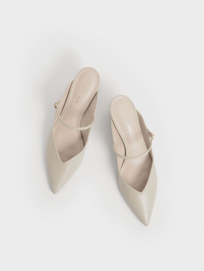 Mules Charles And Keith Metallic Sculptural Heel κρέμα | 15493-PTHQ