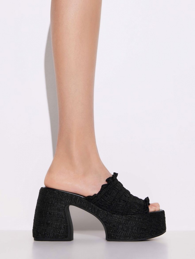 Mules Charles And Keith Nuala Ruched flatforms μαυρα | 46859-OWDY