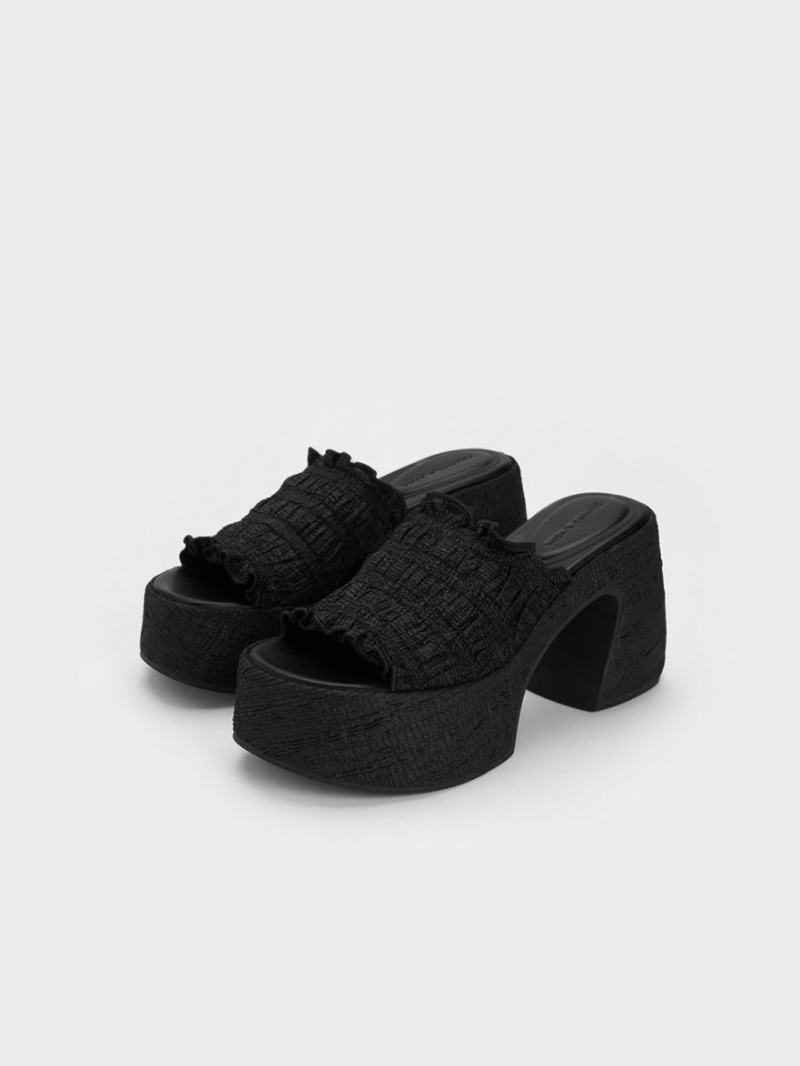Mules Charles And Keith Nuala Ruched flatforms μαυρα | 46859-OWDY