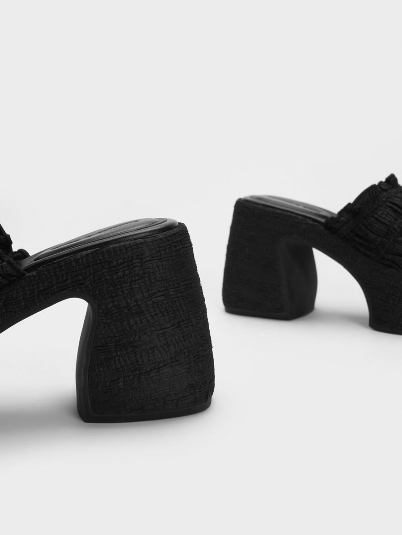 Mules Charles And Keith Nuala Ruched flatforms μαυρα | 46859-OWDY
