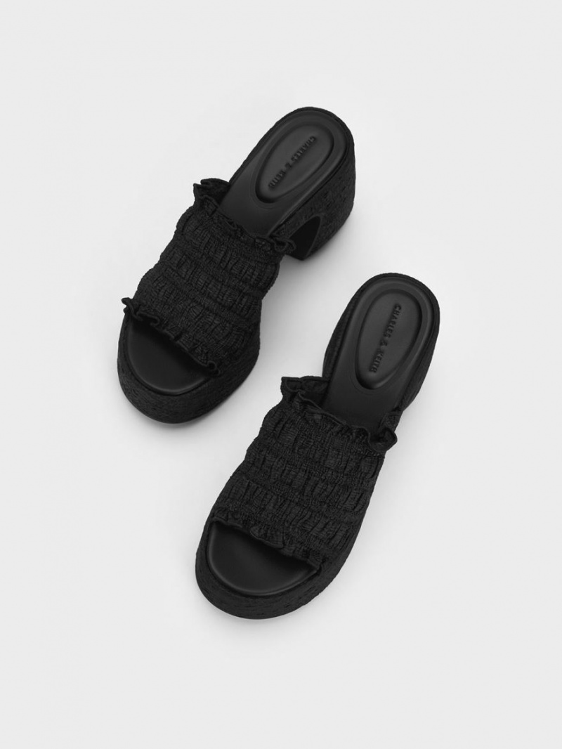 Mules Charles And Keith Nuala Ruched flatforms μαυρα | 46859-OWDY