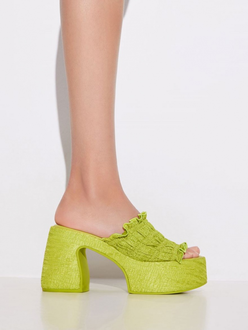 Mules Charles And Keith Nuala Ruched flatforms ανοιχτο πρασινο | 12809-NZSA