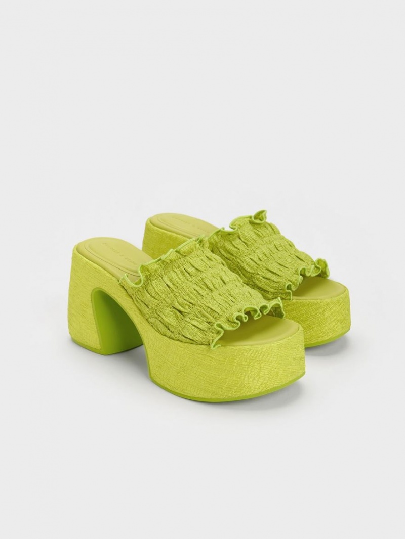 Mules Charles And Keith Nuala Ruched flatforms ανοιχτο πρασινο | 12809-NZSA