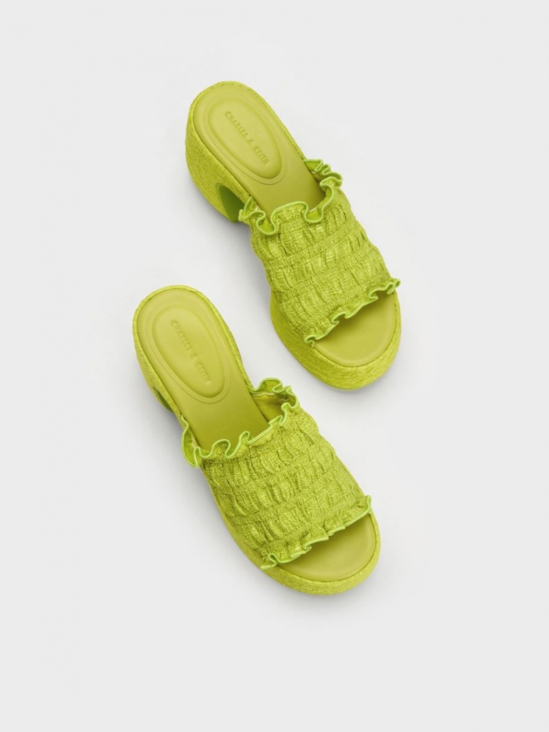 Mules Charles And Keith Nuala Ruched flatforms ανοιχτο πρασινο | 12809-NZSA