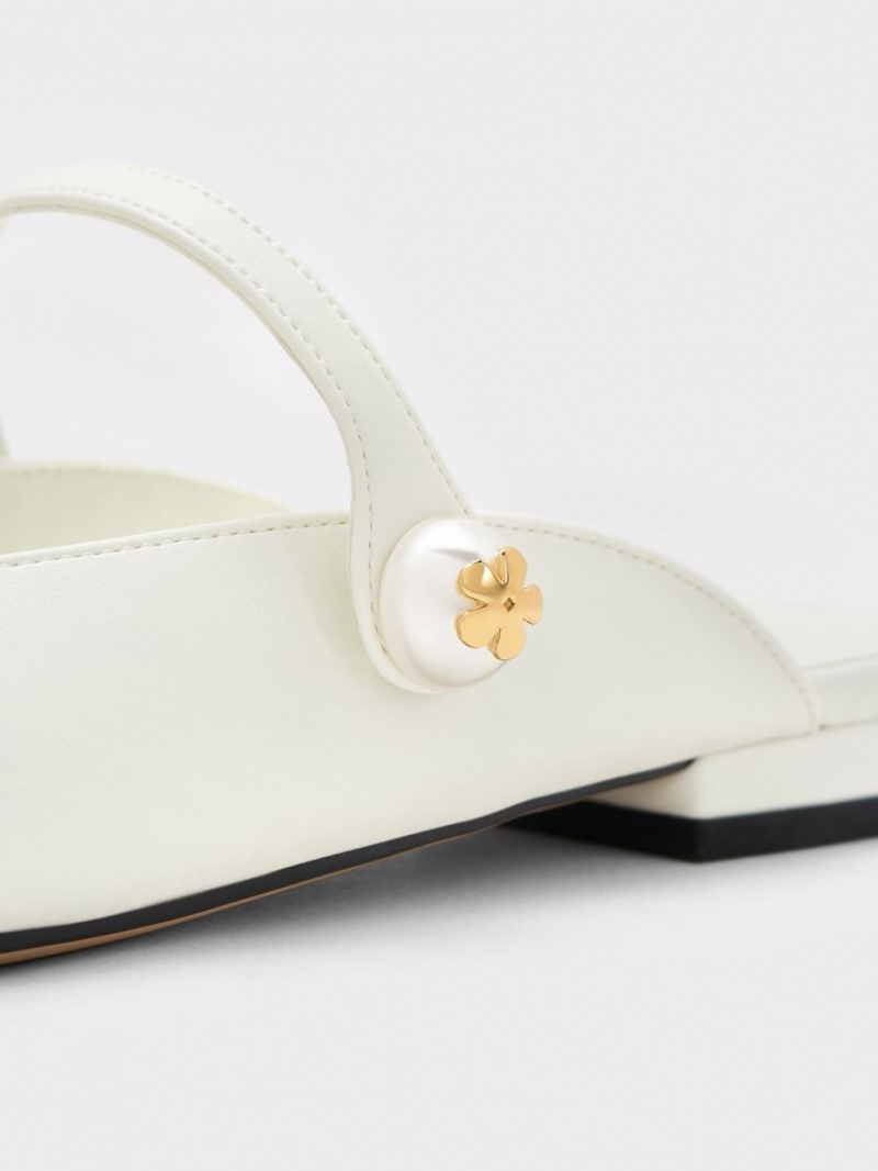 Mules Charles And Keith Pearl Embellished φλατ ασπρα | 52679-NZYB