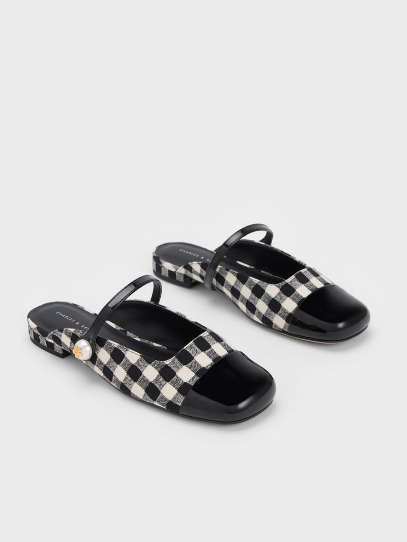 Mules Charles And Keith Pearl Embellished Gingham φλατ Πολύχρωμο | 80362-ZHUD