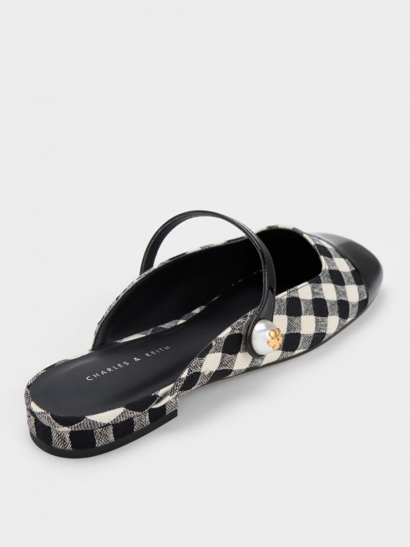 Mules Charles And Keith Pearl Embellished Gingham φλατ Πολύχρωμο | 80362-ZHUD