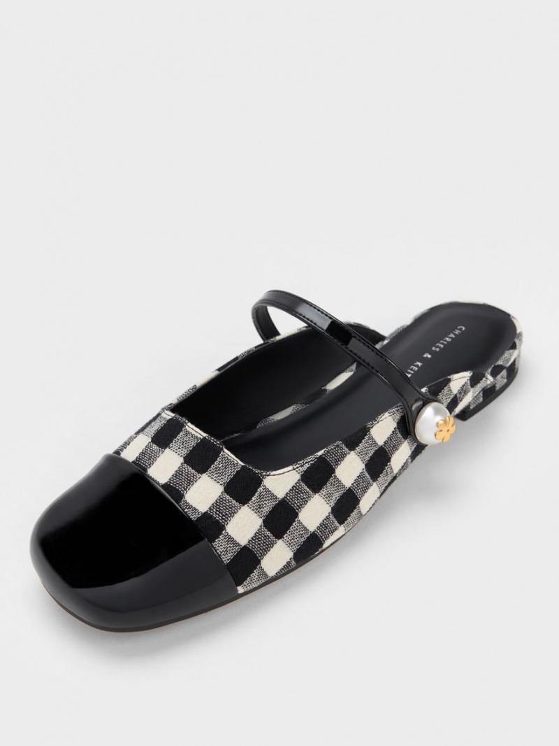 Mules Charles And Keith Pearl Embellished Gingham φλατ Πολύχρωμο | 80362-ZHUD
