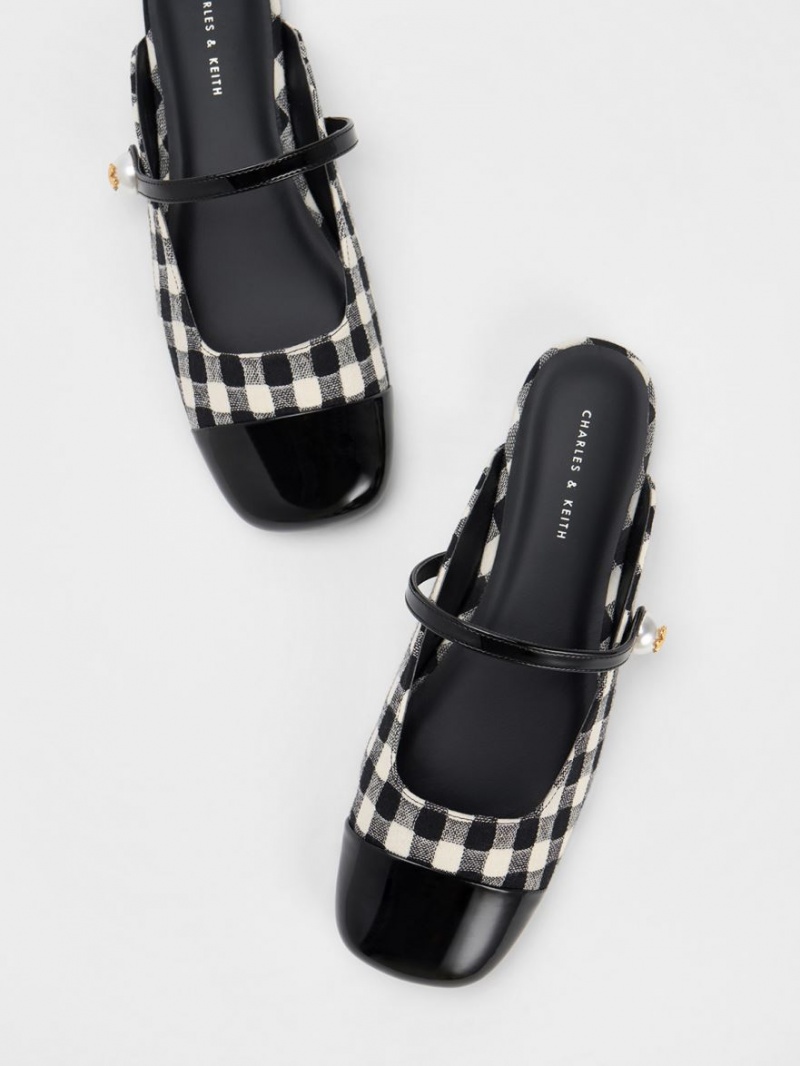 Mules Charles And Keith Pearl Embellished Gingham φλατ Πολύχρωμο | 80362-ZHUD