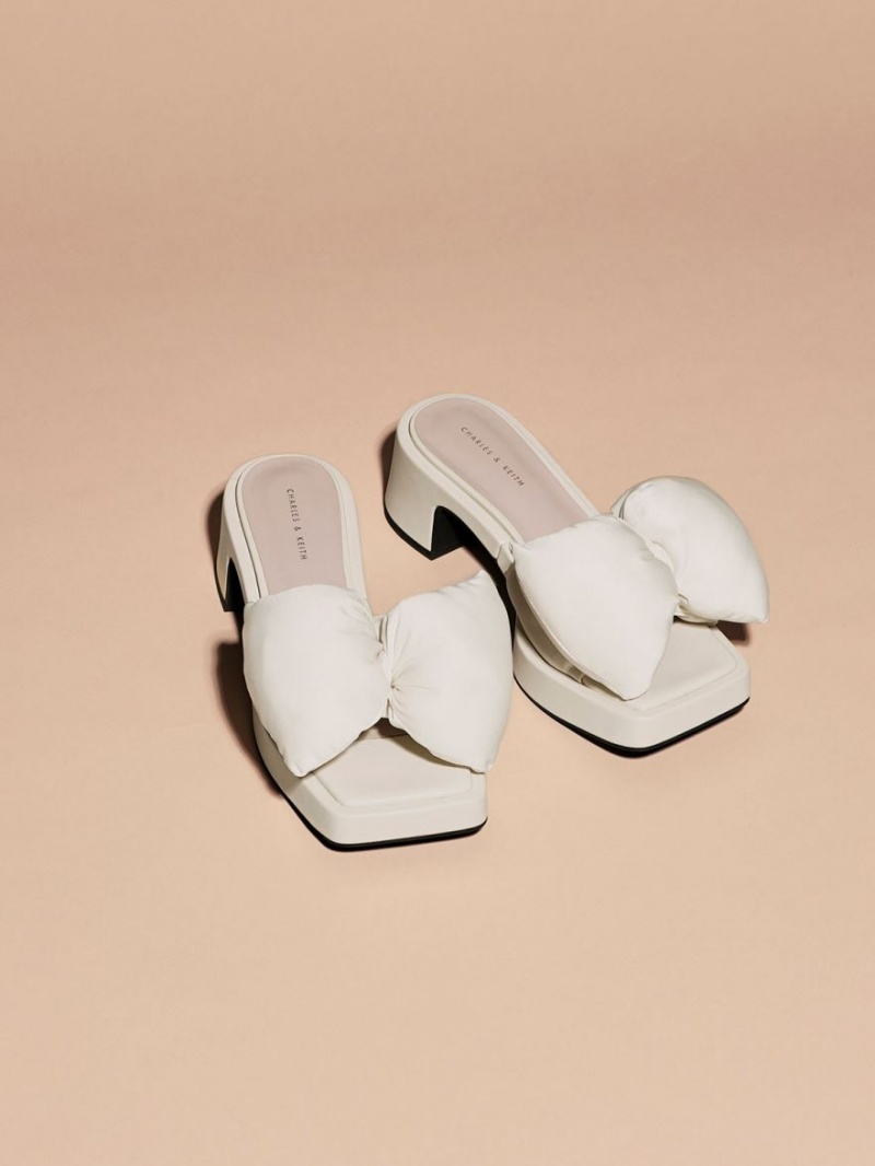 Mules Charles And Keith Puffy Bow με τακουνι κρέμα | 69371-BXHK