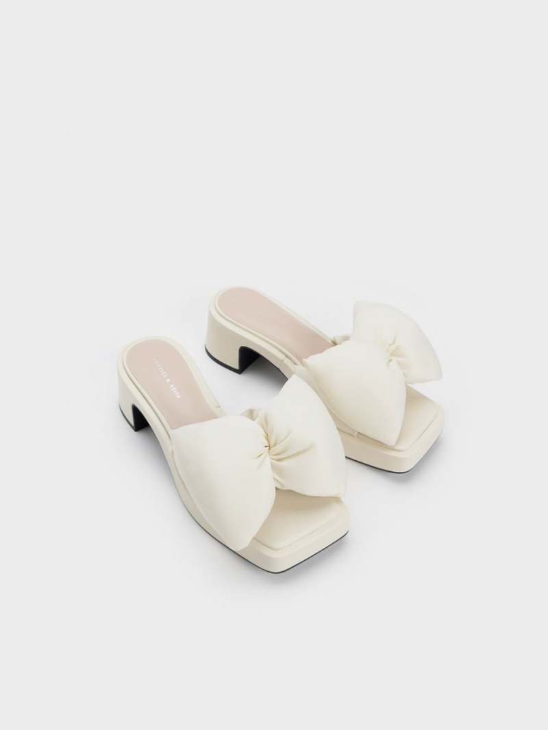 Mules Charles And Keith Puffy Bow με τακουνι κρέμα | 69371-BXHK
