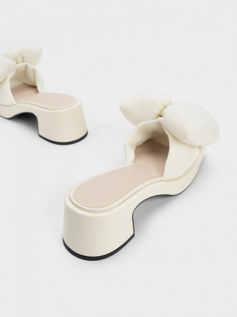 Mules Charles And Keith Puffy Bow με τακουνι κρέμα | 69371-BXHK