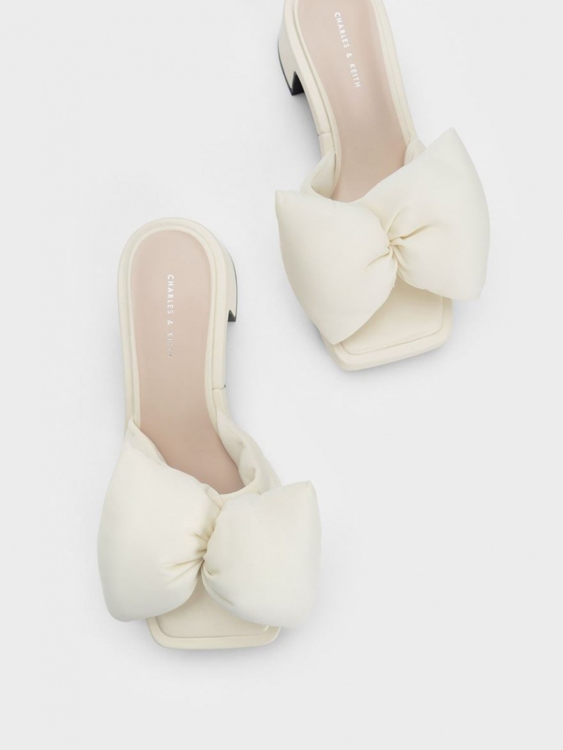 Mules Charles And Keith Puffy Bow με τακουνι κρέμα | 69371-BXHK