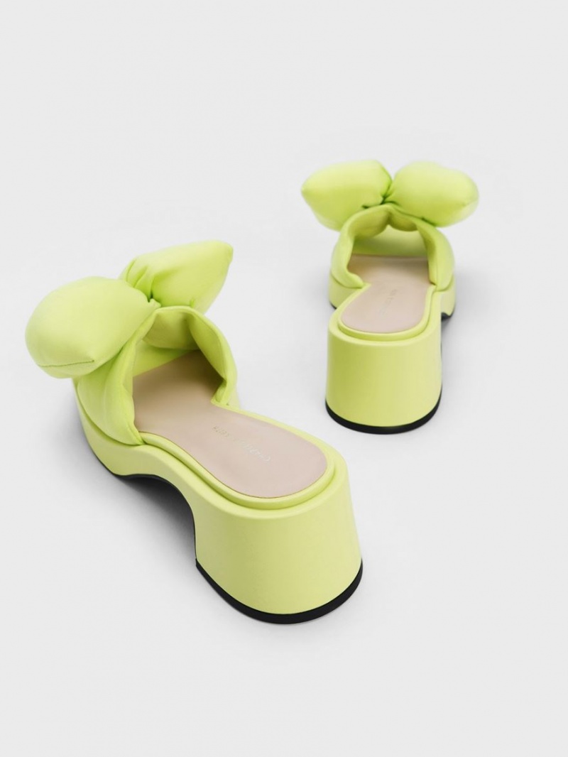 Mules Charles And Keith Puffy Bow με τακουνι ανοιχτο πρασινο | 48592-DELS