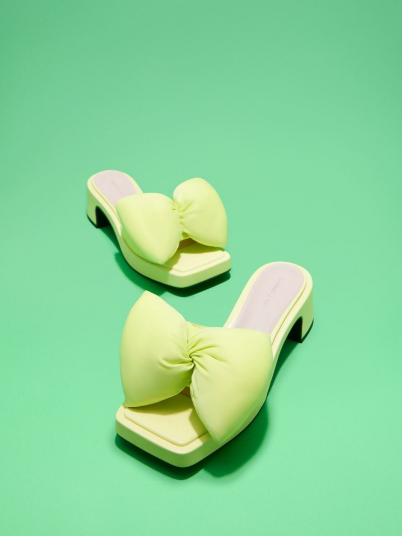 Mules Charles And Keith Puffy Bow με τακουνι ανοιχτο πρασινο | 48592-DELS