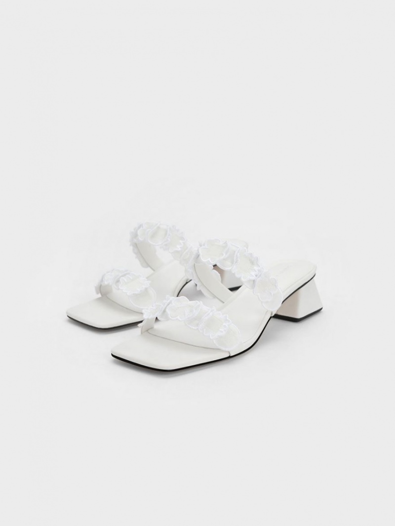 Mules Charles And Keith Ruffled βαμβακερα με τακουνι ασπρα | 01852-IHNL