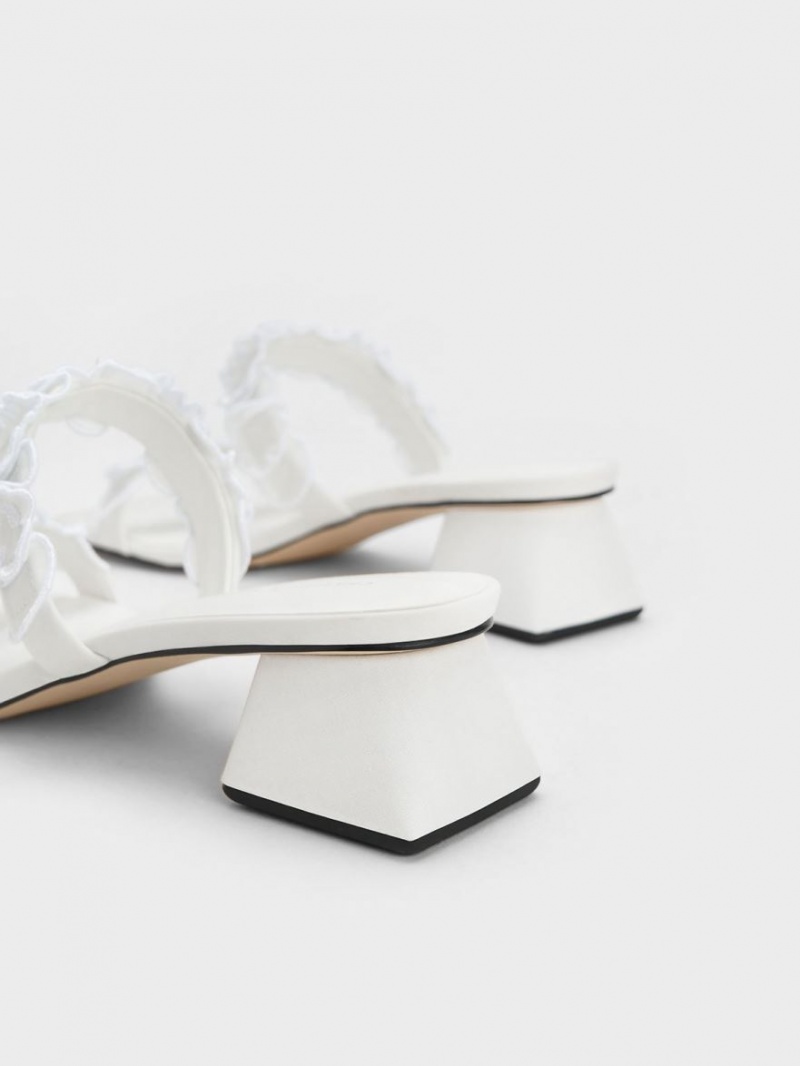 Mules Charles And Keith Ruffled βαμβακερα με τακουνι ασπρα | 01852-IHNL