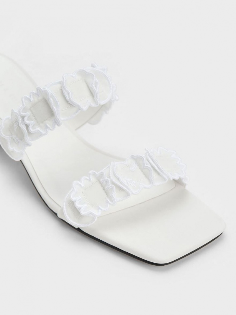 Mules Charles And Keith Ruffled βαμβακερα με τακουνι ασπρα | 01852-IHNL
