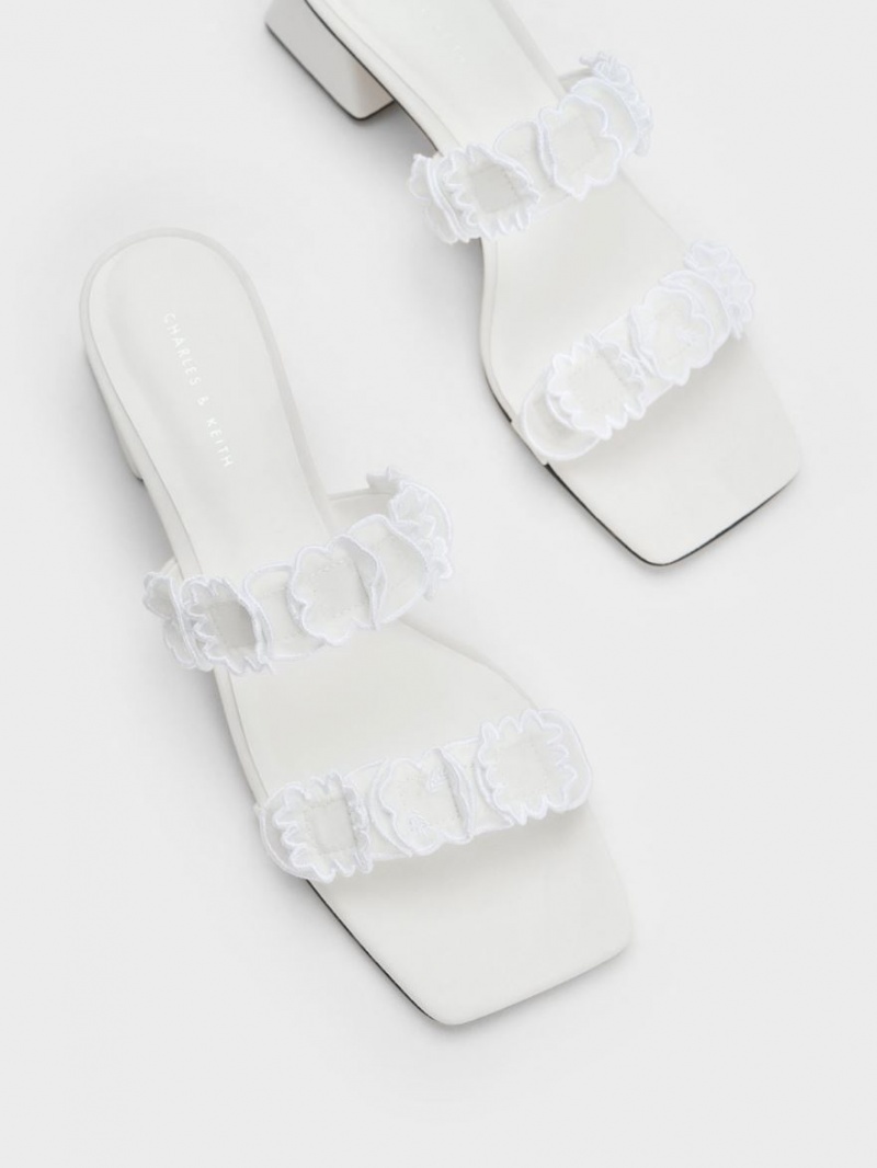 Mules Charles And Keith Ruffled βαμβακερα με τακουνι ασπρα | 01852-IHNL