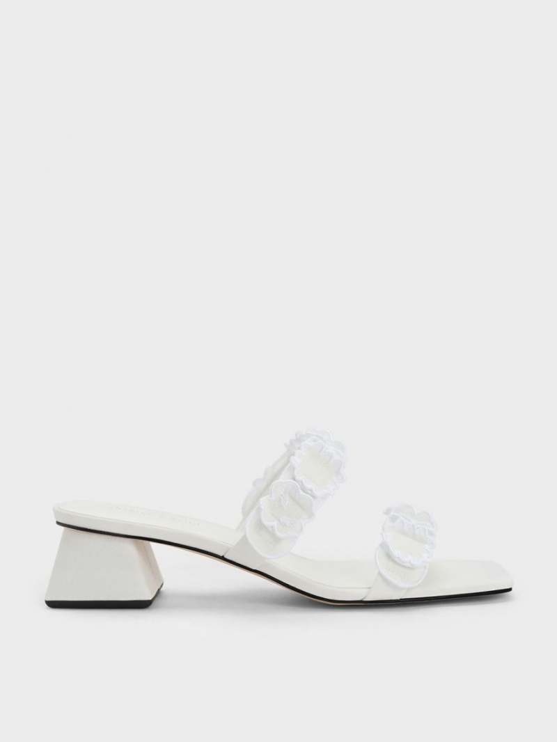 Mules Charles And Keith Ruffled βαμβακερα με τακουνι ασπρα | 01852-IHNL