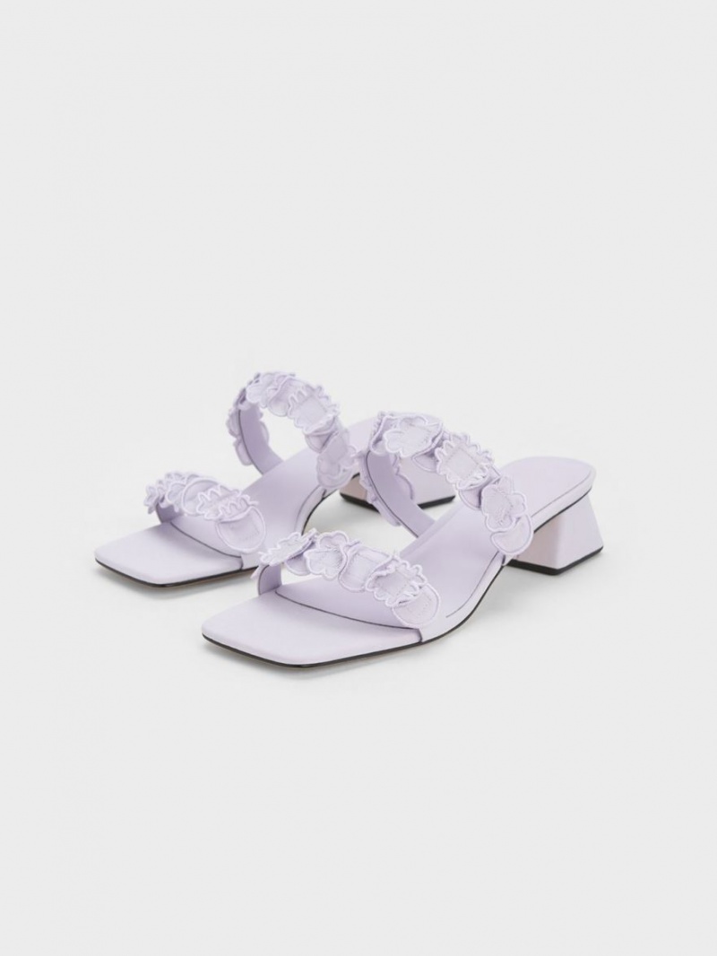 Mules Charles And Keith Ruffled βαμβακερα με τακουνι μωβ | 48623-HNPF