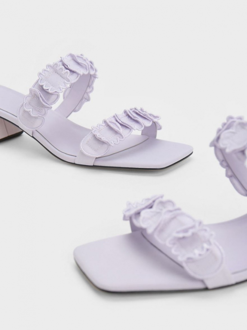 Mules Charles And Keith Ruffled βαμβακερα με τακουνι μωβ | 48623-HNPF
