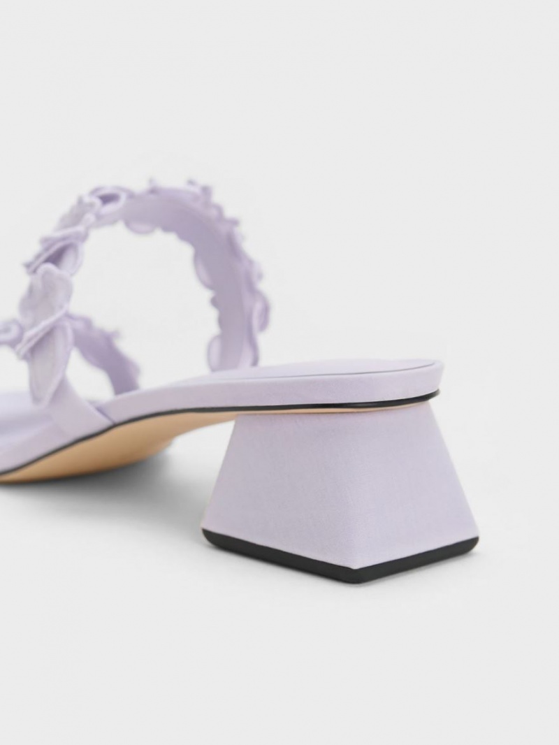 Mules Charles And Keith Ruffled βαμβακερα με τακουνι μωβ | 48623-HNPF