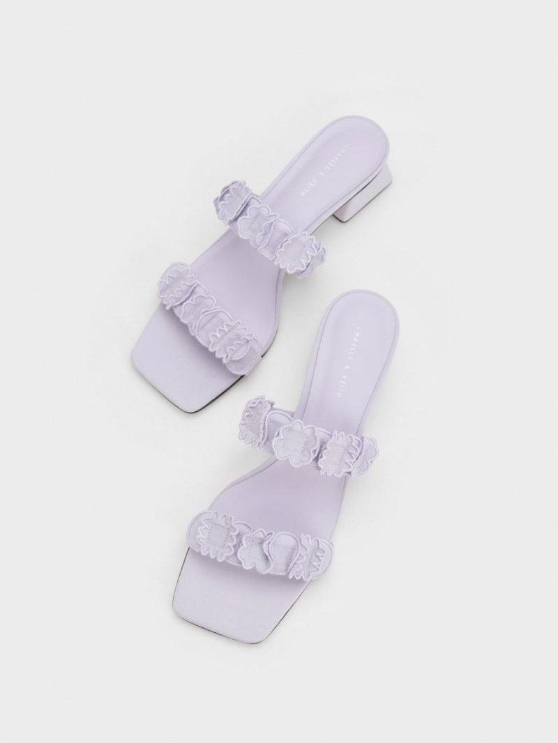 Mules Charles And Keith Ruffled βαμβακερα με τακουνι μωβ | 48623-HNPF