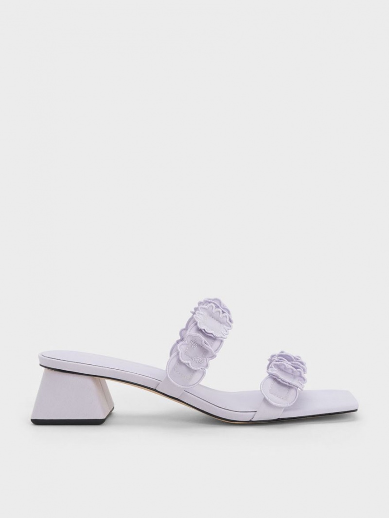 Mules Charles And Keith Ruffled βαμβακερα με τακουνι μωβ | 48623-HNPF