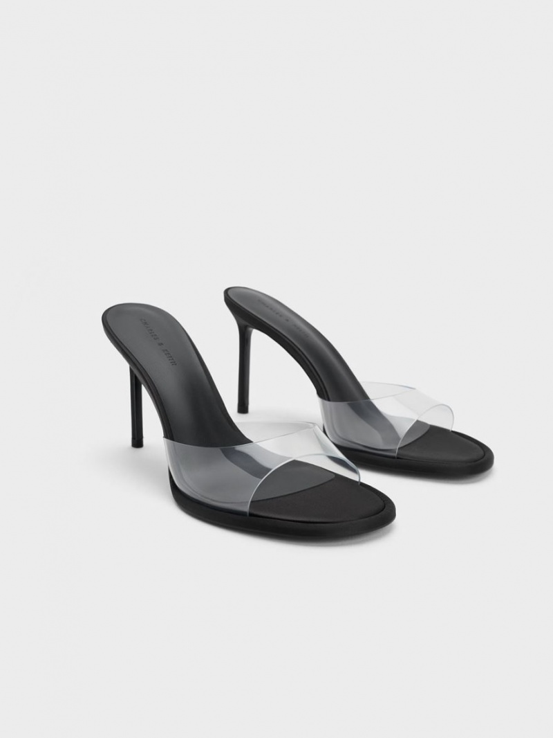 Mules Charles And Keith See-Through Cylindrical Heel μαυρα | 67280-SQJC