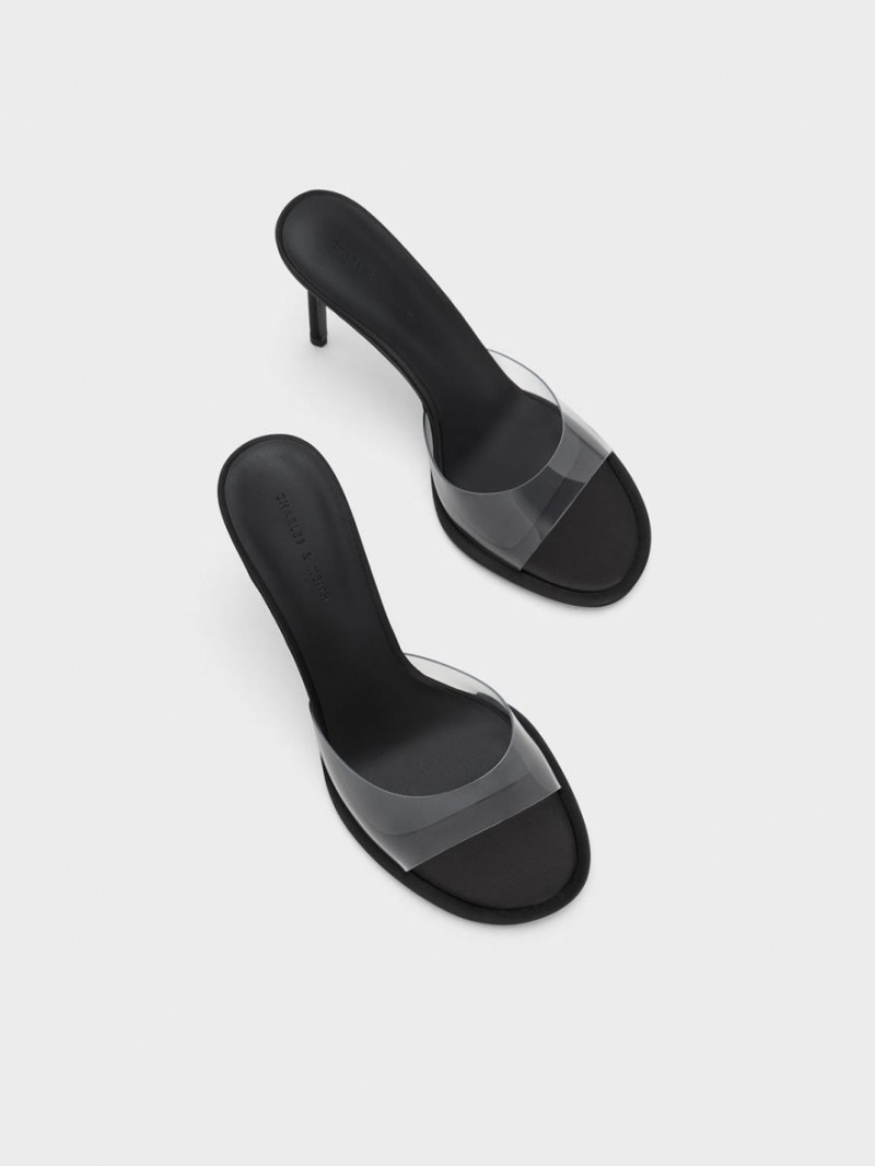 Mules Charles And Keith See-Through Cylindrical Heel μαυρα | 67280-SQJC