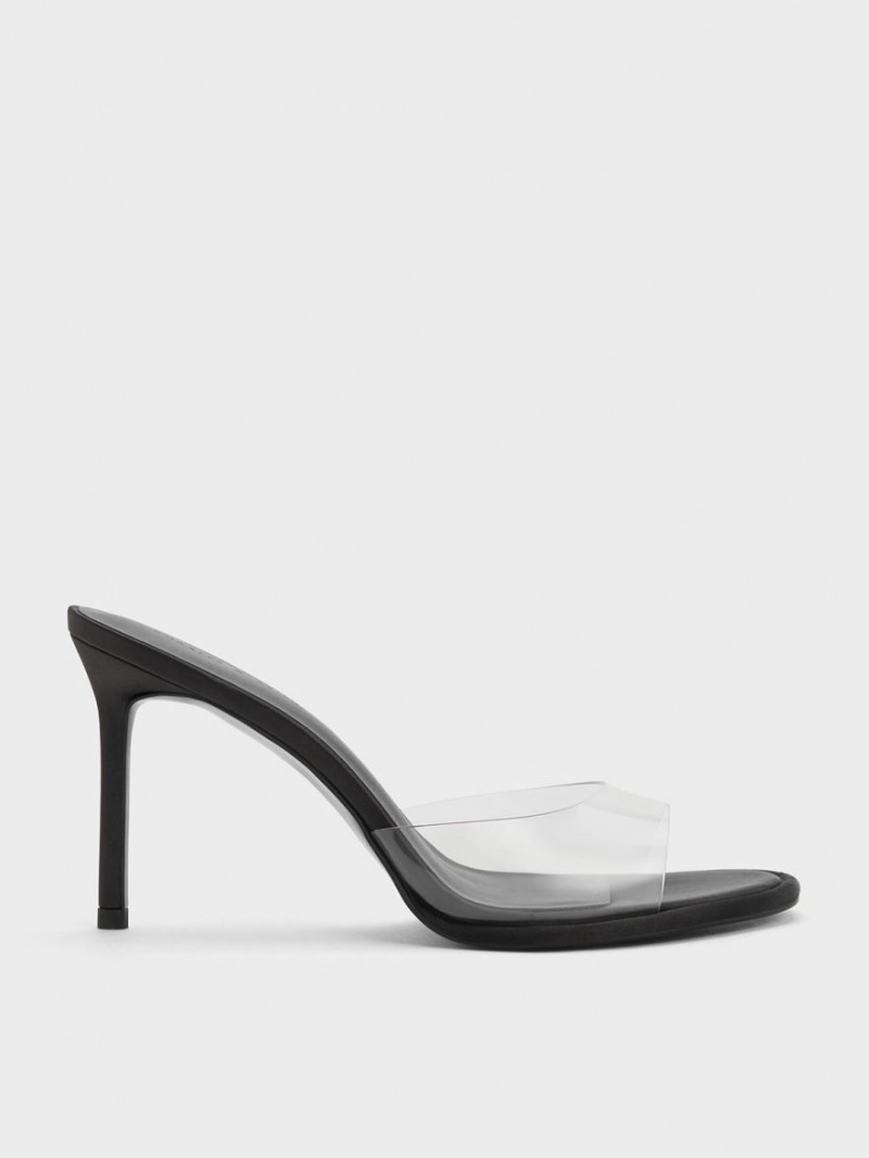 Mules Charles And Keith See-Through Cylindrical Heel μαυρα | 67280-SQJC