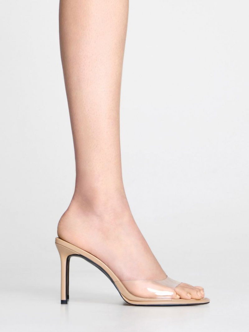 Mules Charles And Keith See-Through Cylindrical Heel Μπεζ | 27103-BKJQ