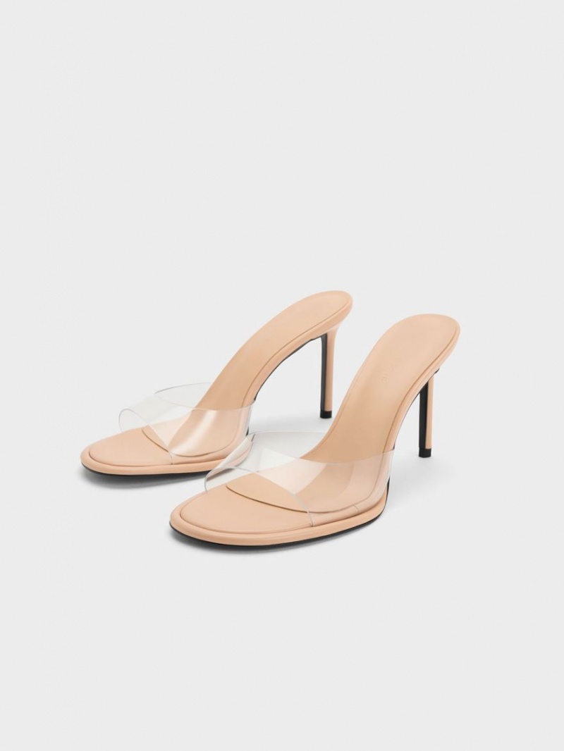 Mules Charles And Keith See-Through Cylindrical Heel Μπεζ | 27103-BKJQ